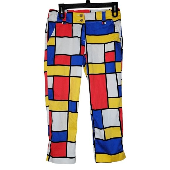 Loudmouth Capri Pants Womens Sz 2 Bold Multi Colorblock AOP Artsy Golf Golfing - Picture 1 of 11